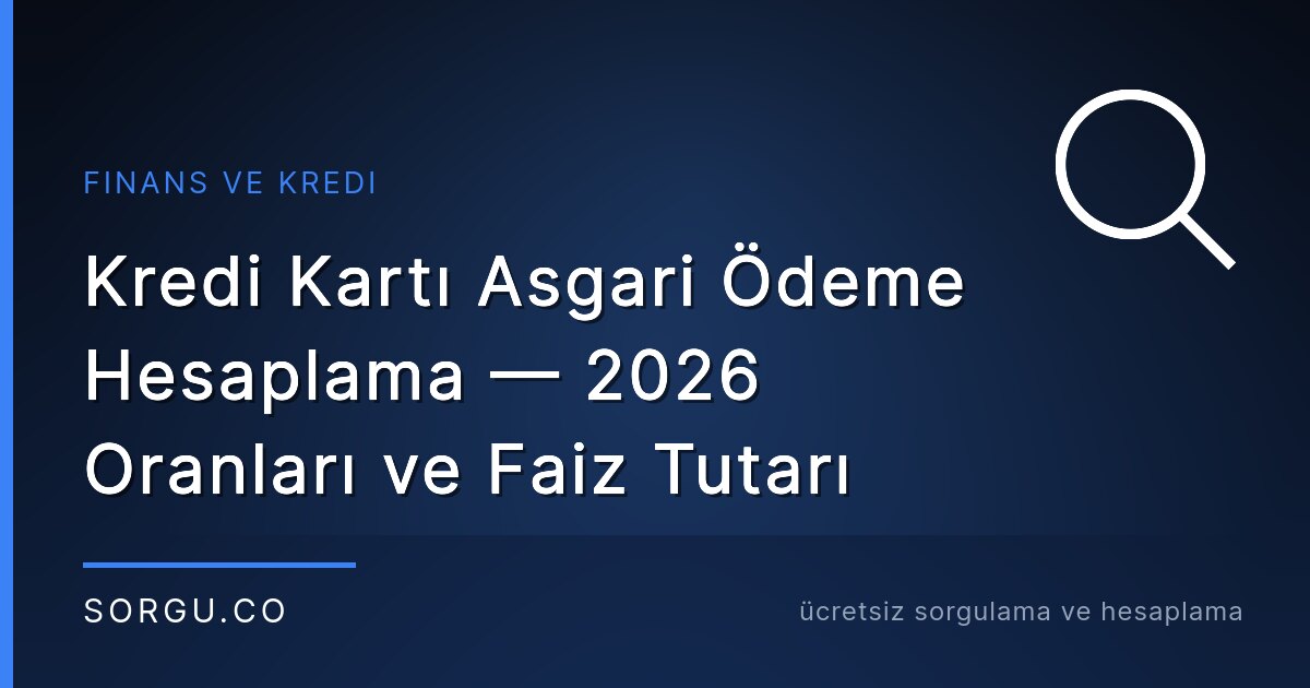 Kredi Kartı Asgari Ödeme Hesaplama — 2026 Oranları ve Faiz Tutarı